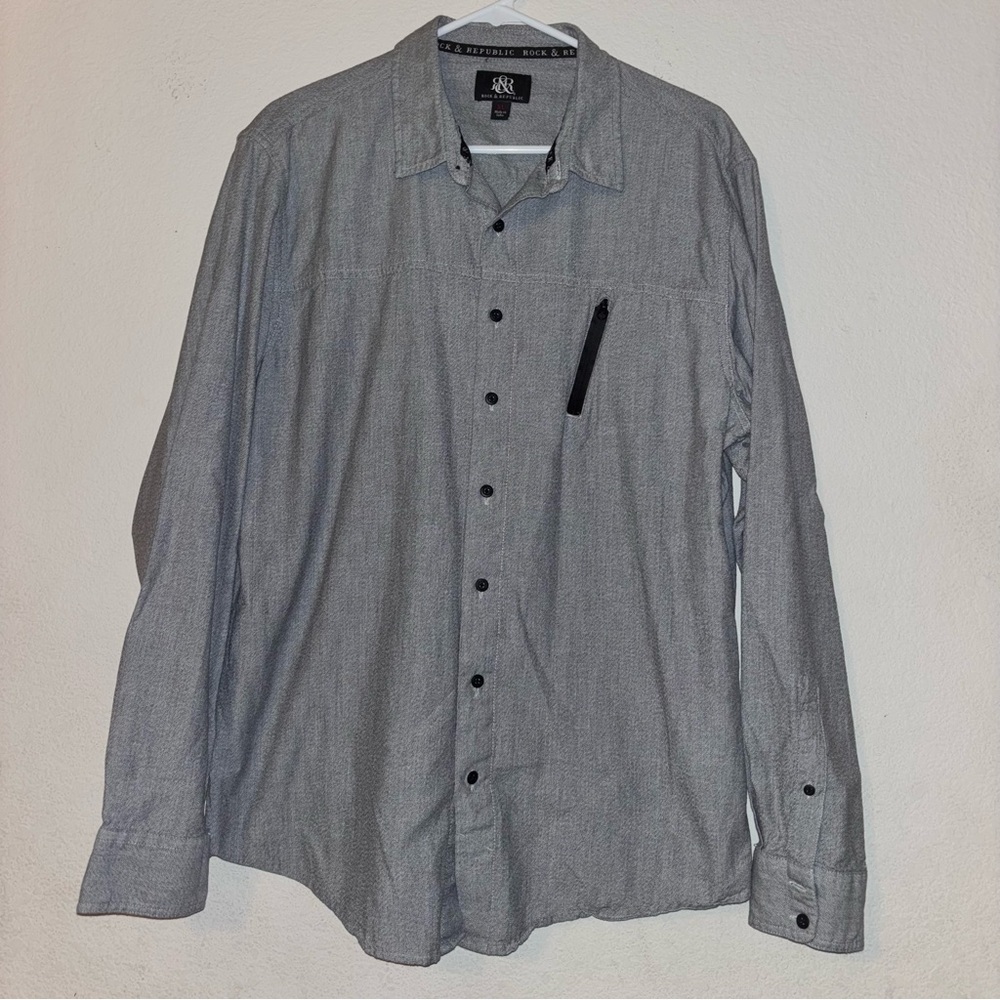 Rock & Republic Gray Casual Button Down Shirt, size XL